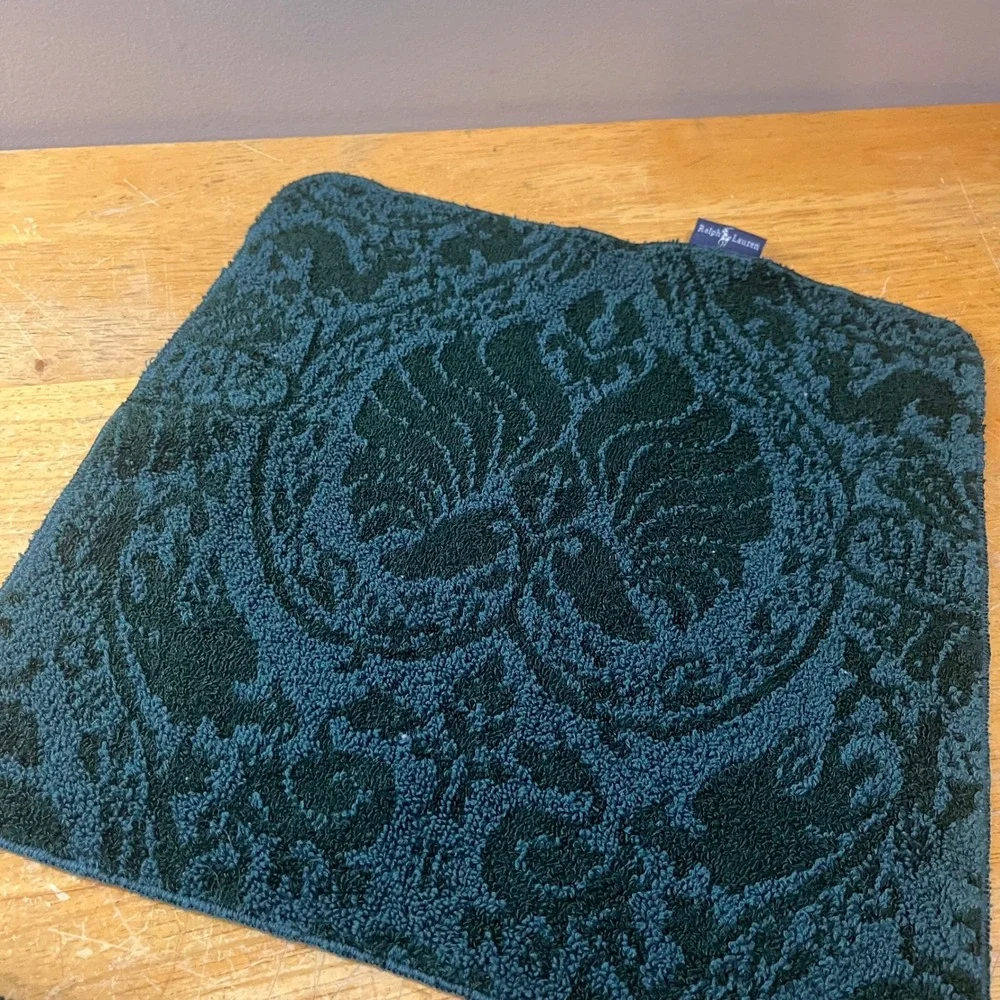 Vtg Ralph Lauren Hunter Green Damask Wash Cloths Set of 2 Cotton Rayon USA 13x13